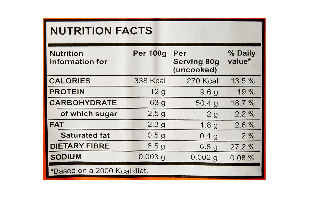 whole grain pasta nutrition label