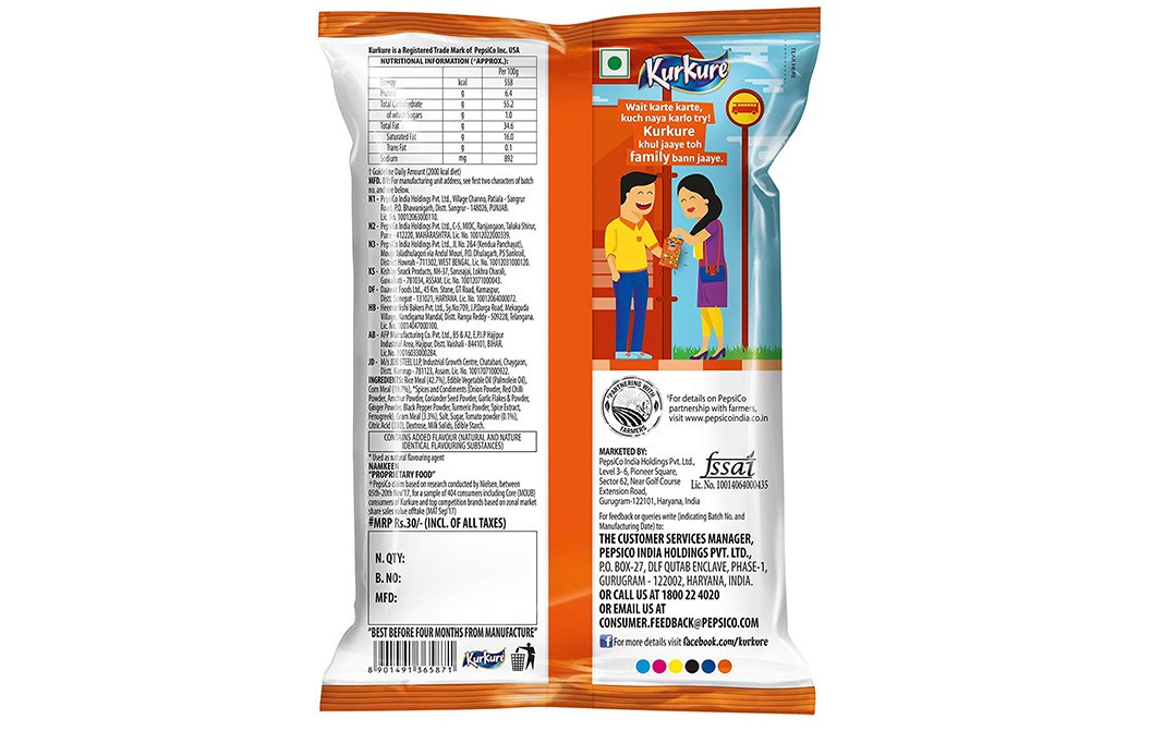 Kurkure Masala Munch Namkeen Pack 155 grams - Reviews | Nutrition ...