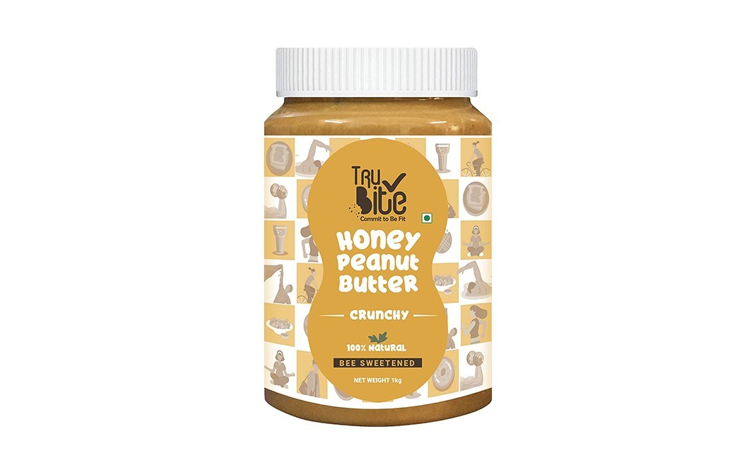 Trubite Honey Peanut Butter Crunchy Bee Sweetened Plastic Jar 1 Kilogram Gotochef