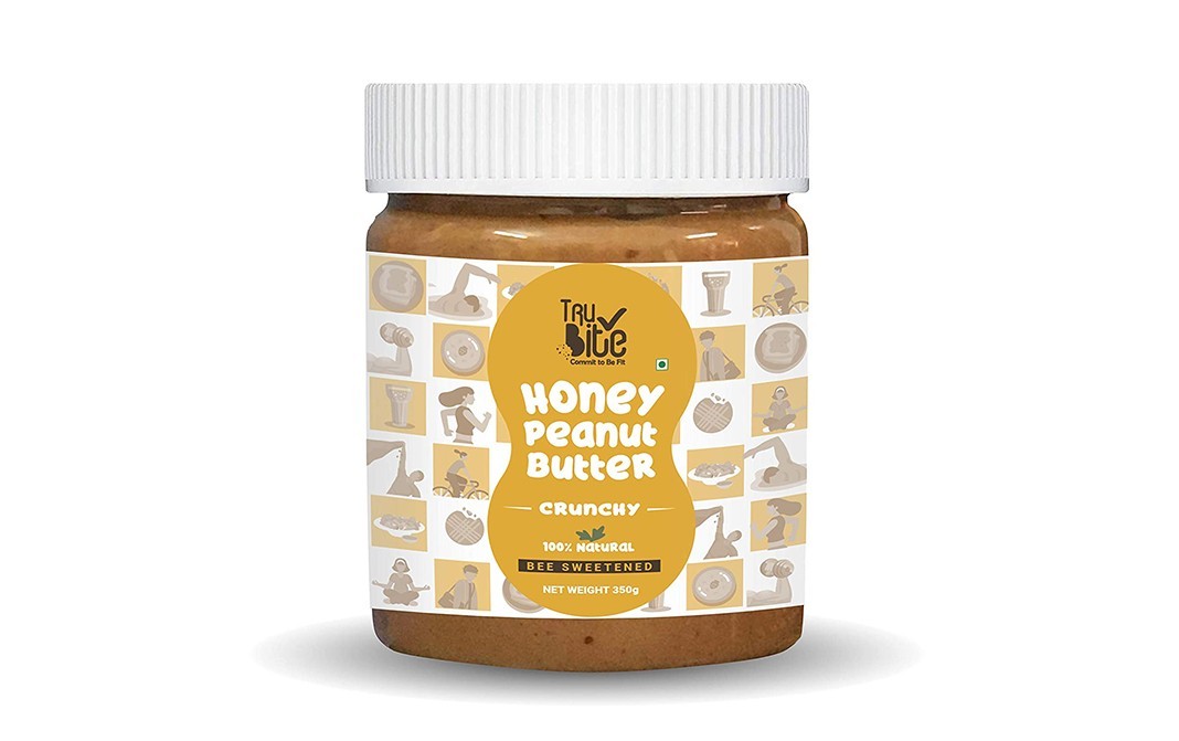 Trubite Honey Peanut Butter Crunchy Bee Sweetened Plastic Jar 350 Grams Gotochef