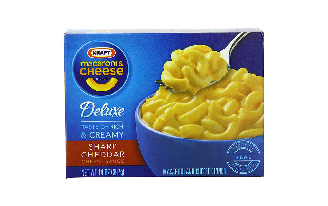 Kraft Macaroni & Cheese Dinner, Deluxe Sharp Cheddar Cheese Sauce Box ...