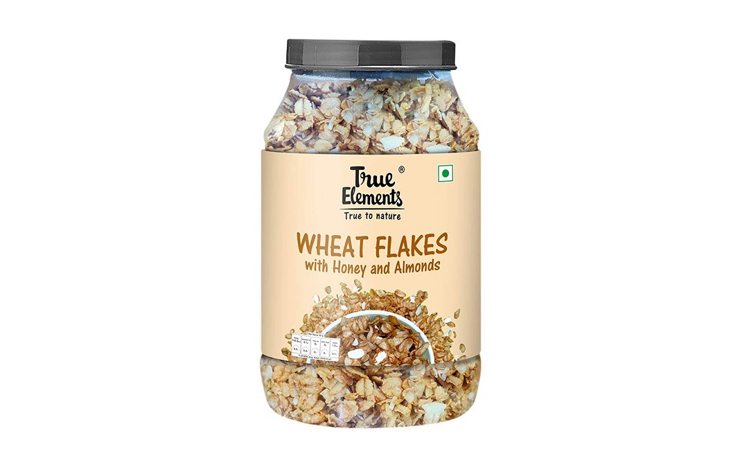 True Elements Wheat Flakes with Honey and Almonds Plastic Jar 750 grams ...